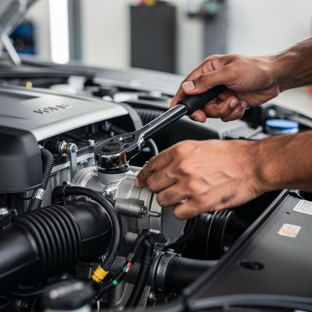 UNITED AUTO REPAIRS expert technician working on a high-performance German or Japanese vehicle in Livermore, CA